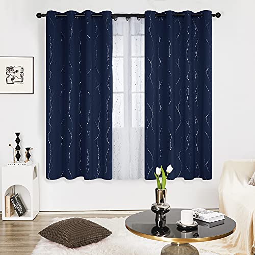 Living Room Curtains 72 Inches Long (Navy Blue/Wave Dots / 52"W x 72"L (Pack of 2))