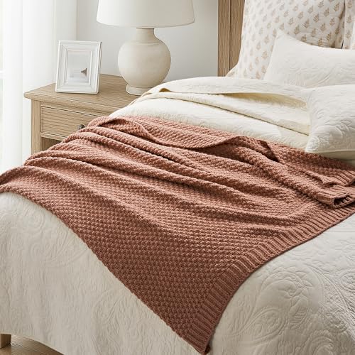 HOME Chunky Chenille Knit Throw Blanket (Terracotta Clay / 50" X 60")