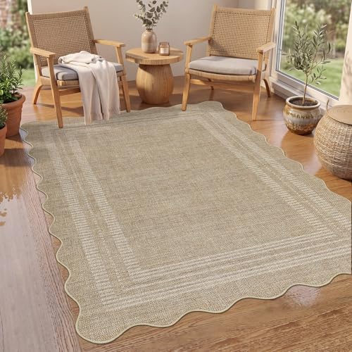 6x9 Scalloped Area Rug (Tan / 6' x 9' (Rectangular))