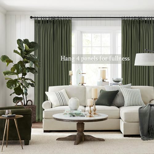 90 Inches Long Linen Curtains for Living Room 2 Panels Set (Olive Green / 40"W x 90"L (Pack of 2))