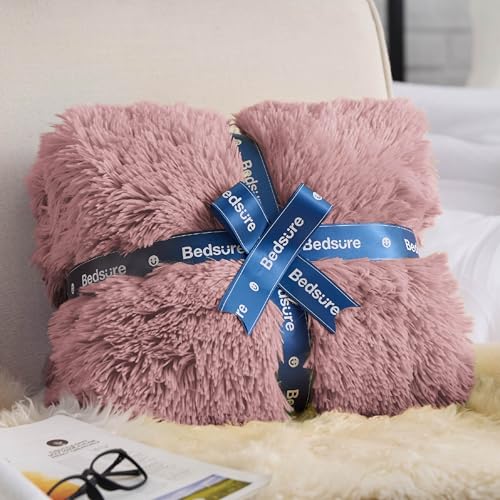 Faux Fur Fluffy Sherpa Blanket Couch Throw Dusty Pink 50"x60" (16- Dusty Pink / Throw (50" X 60"))
