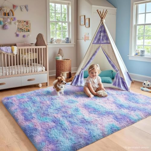 Rainbow Purple Rug for Bedroom Girls (Rainbow Purple / 4' x 6' (Rectangular))
