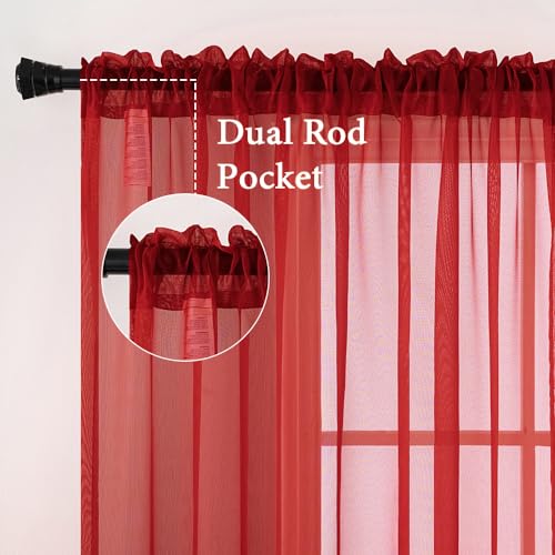 2 Panels Red Sheer Christmas Window Curtains 54 X 96 Inches (Red / 54"W x 96"L (Pack of 2))