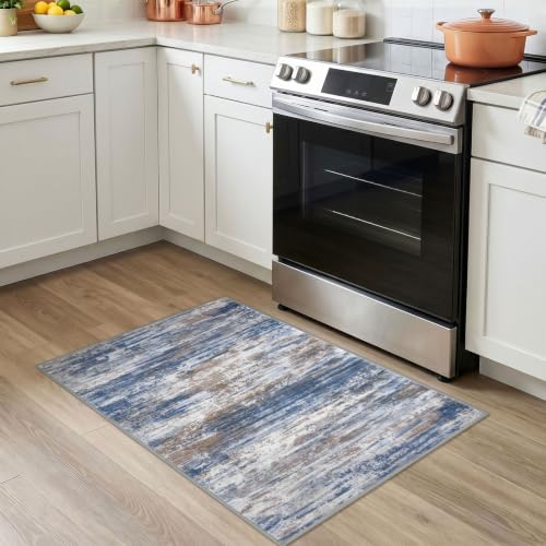 Abstract Small Area Rug 2x3 Entryway Rugs Indoor Washable Blue Rust (Blue Rust White / 2' x 3' (Rectangular))