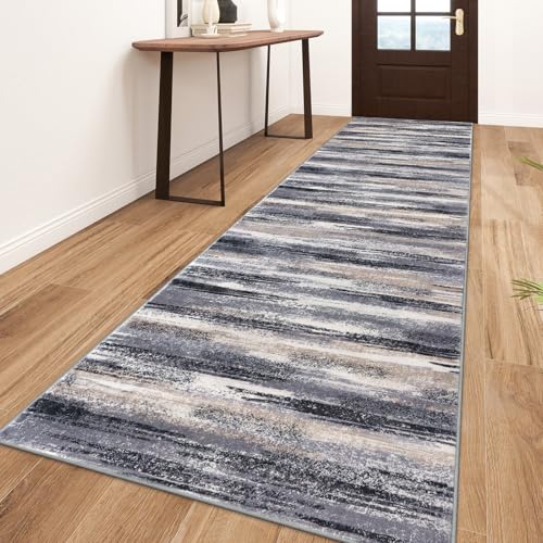 Modern Abstract Runner Rug 3x10 (3' x 10' (Runner) / Grey Navy Blue Black Cream Tan)