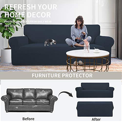 Stretch Oversized Loveseat Couch Covers Washable Dark Blue (Medium-XL Loveseat / Dark Blue)