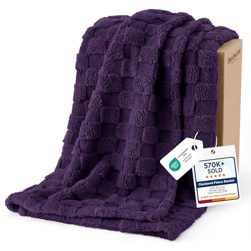 Checkered Soft Cozy Throw Blanket for Couch (Purple / Throw (50" X 60"))