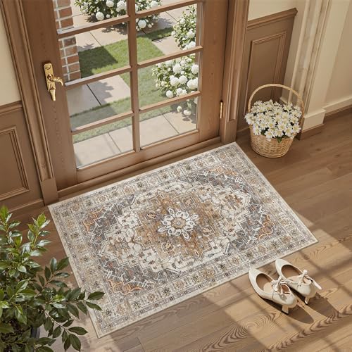Washable Area Rug 2x3 Small Entryway Rugs Non (Turmeric/Grey / 2' x 3' (Rectangular))