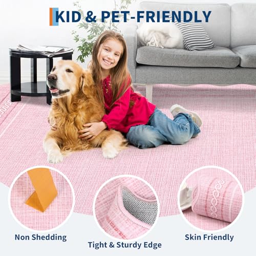 Scalloped Washable Rugs for Entryway 3x5 Rug Non (Pink / 3' x 5' (Rectangular))