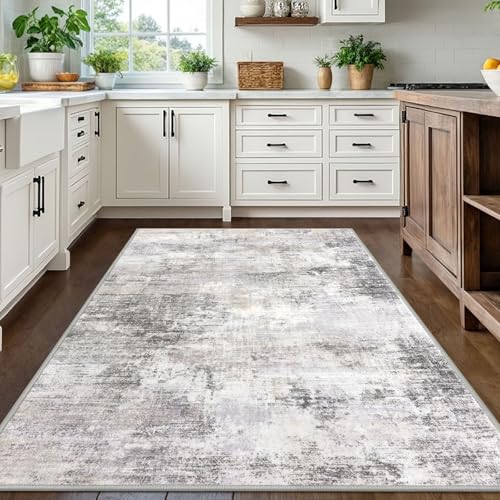 Abstract Area Rugs 5x7 Ft Washable Rugs for Living Room (Ash Grey/Beige / 5' x 7' (Rectangular))