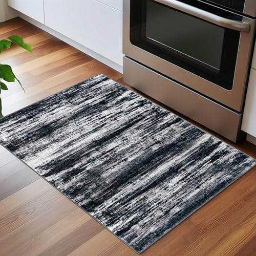 Modern Abstract Small Area Rugs (Black Navy Blue Grey / 2' x 3' (Rectangular))