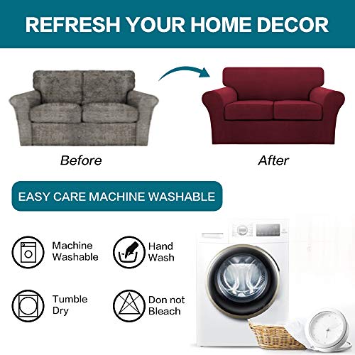 3 Piece Sofa Covers for 2 Cushion Couch Sofa Slipcover Soft Couch Cover for Dogs (Loveseat (2 Cushion) / Burgundy)