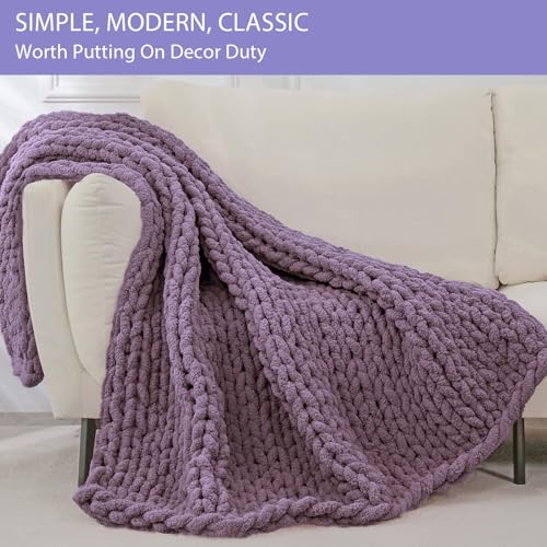 Chunky Knit Throw Blanket for Couch (Winter Grape / 40"x60" (Medium Size Throw）)