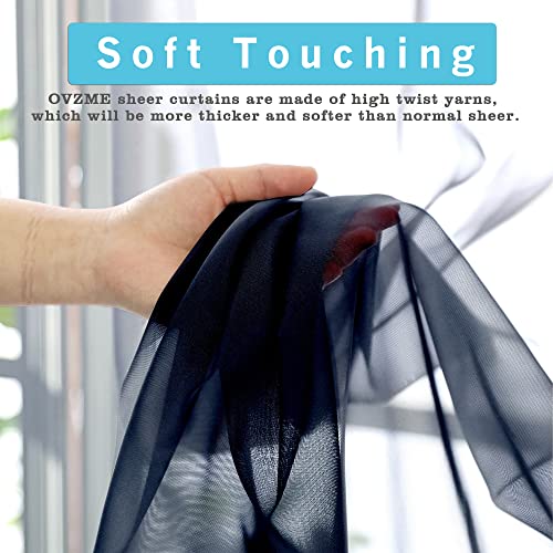 2 Panels Sheer Navy Blue Curtains 54 Inches Length Window Treatment for Kitchen (Navy Blue / 42"W x 54"L (Pack of 2))