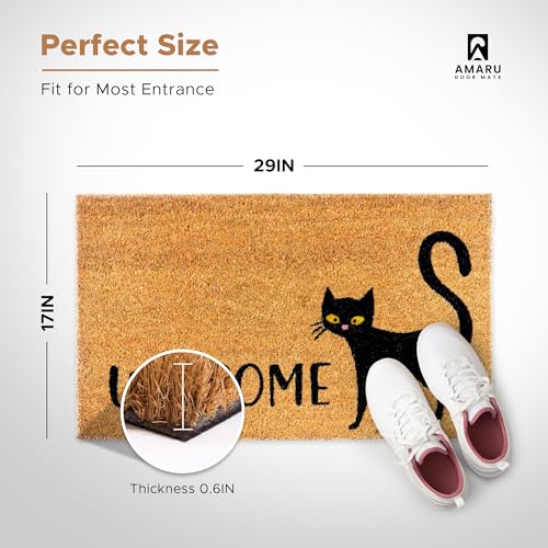 Coir Welcome Mat (Black Cat / 17x29)