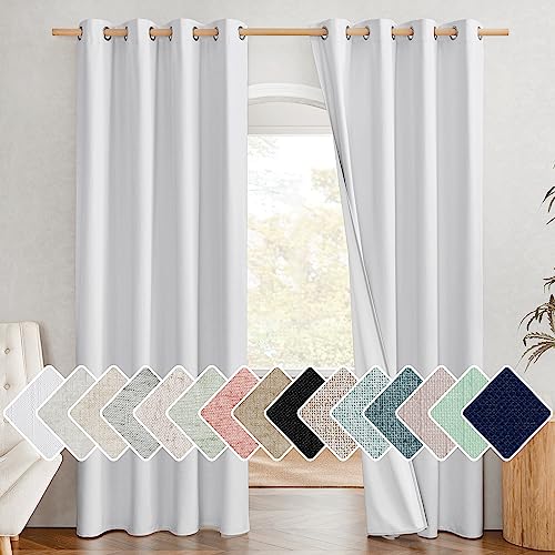 100% Absolutely Blackout Linen Curtains with Thermal Insulated White Liner (52"W x 84"L (Pack of 2) / White)