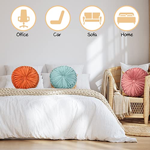 4 Pcs Round Throw Pillows Velvet Pleated Pillows (Orange, Yellow, Pink, Green)