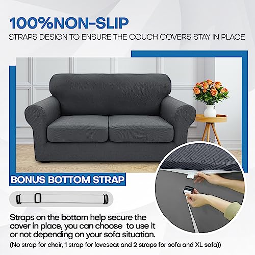 4 Piece Stretch X (91"-110"(3 Cushions) / Dark Gray)