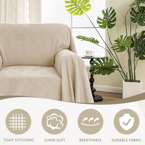 Oversized Armchair Couch Cover for 1 Cushion Couch (71" x 91" / Tassels Edge-khaki)