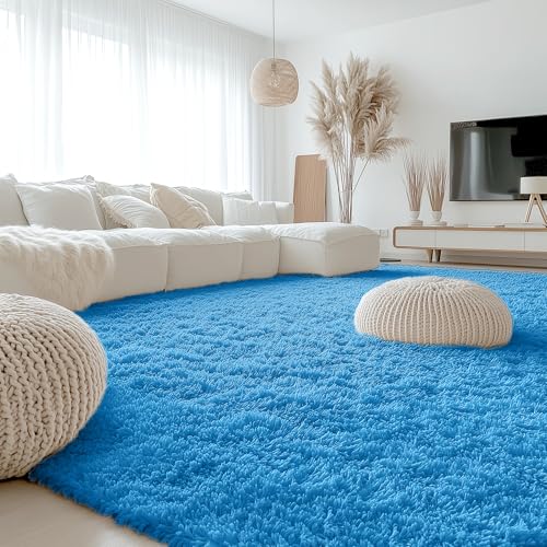 9x12 Machine Washable Large Area Rugs for Living Room (9x12 Ft / Bright Blue)