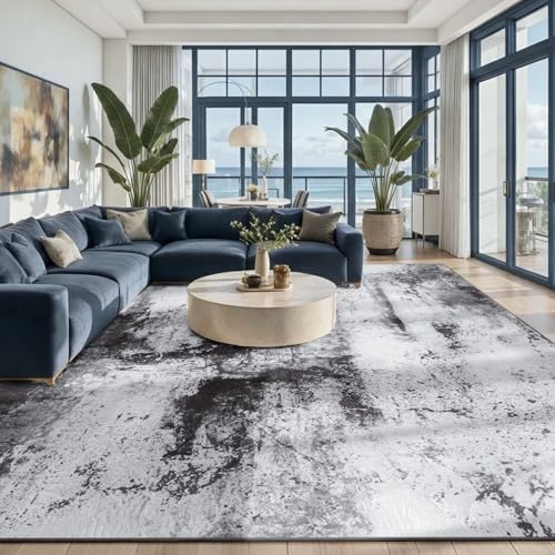 Abstract Area Rug Modern Washable Rug Soft Non Slip Rug Low Pile for Bedroom Living Room Dining Room Slate Grey 7x10 Feet (Slate Grey / 7' x 10' (Rectangular))