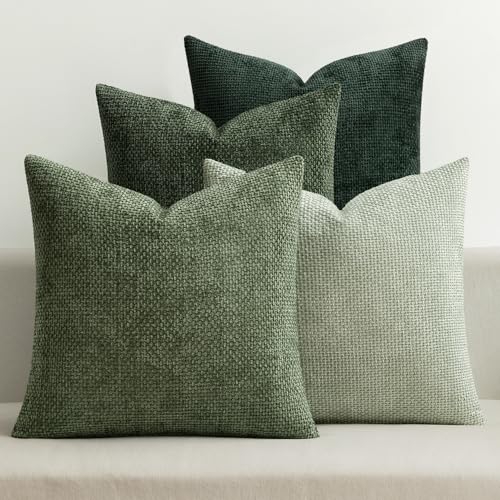 Soft Decorative Chenille Pillow Covers Forest Green 16x16 Pack of 4 (16" x 16" (Pack of 4) / Green)