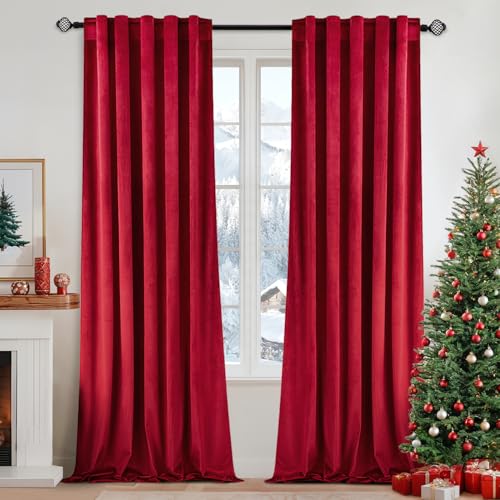 Velvet Curtains 52x72 inches 2 Panels Red Blackout Curtains (Red / 52"W x 72"L (Pack of 2))