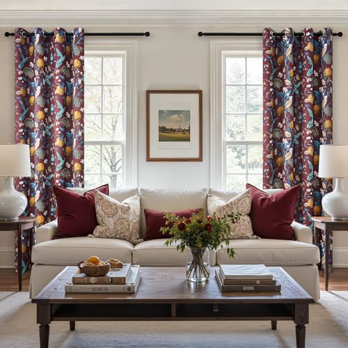 Rust Boho Floral Curtains 72 Inches Long French Country Grommet Botanical Hummingbird Woodland Patterned Lemon Drapes for Bedroom Dining Living Room (Rust / 52"W x 73"L (Pack of 2))