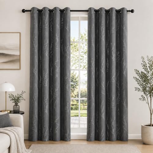 Living Room Curtains 84 Inches Long (Light Grey/Tree Branch / 42"W x 84"L (Pack of 2))