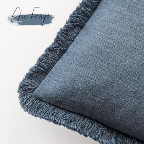Decorative Linen Fringe Throw Pillow Covers 26×26 Inch (26" x 26" (Pack of 2) / Blue Ashes)