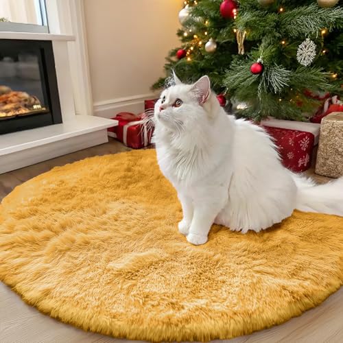 Mustard Yellow Round Rugs for Bedroom (3 Ft Round / Mustard Yellow)