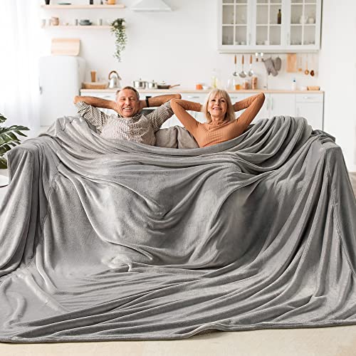 Fleece Blanket Soft Plush Oversized Bed Blanket Grey 120"x120" (Grey / Oversized King(120"x120"))