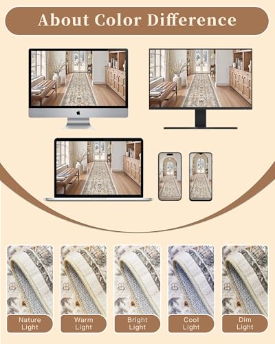 Hallway Runner Rug 3x12 Washable Kitchen Runners 12ft (Brown/Gold / 3' x 12' (Runner))