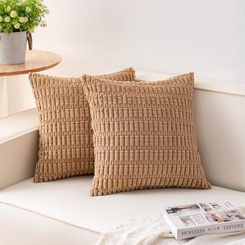 Pack of 2 Corduroy Decorative Throw Pillow Covers 16x16 Inch (Coffee / 16" x 16" (Pack of 2))