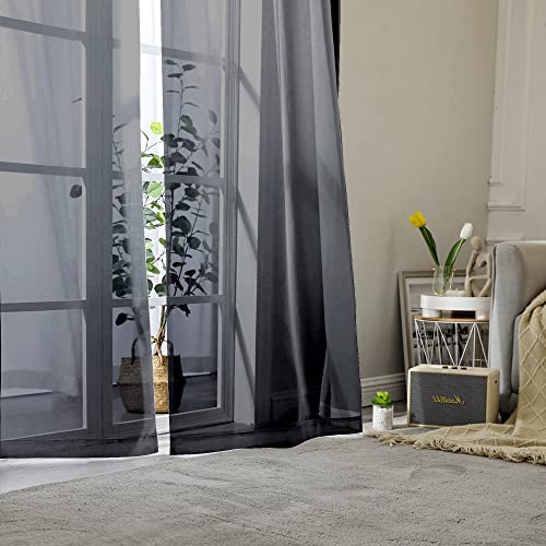 Long Sheer Black Curtains for Living Room 108 inch Length 2 Panels Set (40"W x 108"L (Pack of 2) / Black)