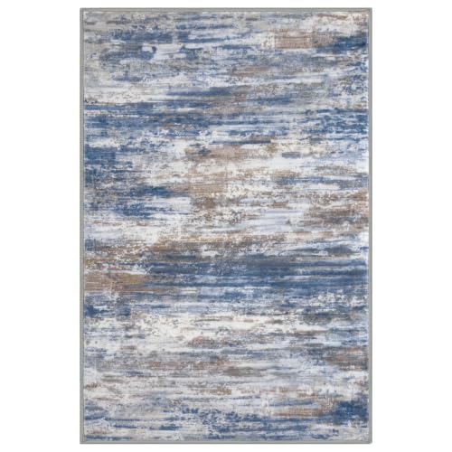 Abstract Small Area Rug 2x3 Entryway Rugs Indoor Washable Blue Rust (Blue Rust White / 2' x 3' (Rectangular))