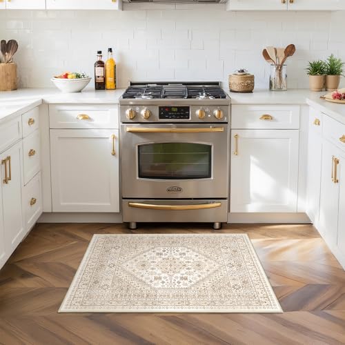2x3 Entryway Rug Washable Rug Runner for Kitchen (Cream/Beige / 2' x 3' (Runner))