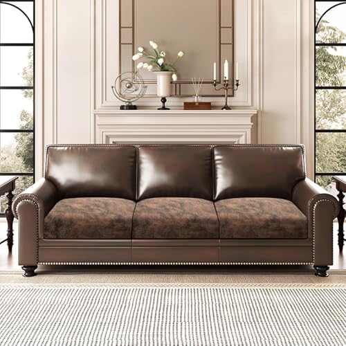 Leather Look Couch Cushion Covers Sofa Seat Slipcovers Sets Couches Furniture Protector for Sectional Armchair Loveseat Pets Kids Stretch Spandex Fabric (3 Cushion XL Sofa / Dark Brown)