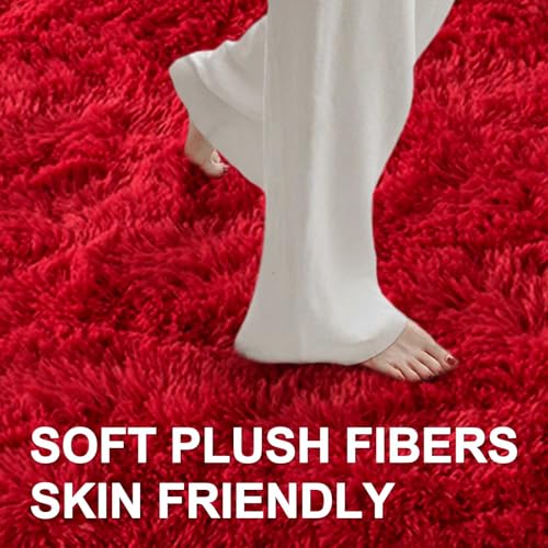 5x7 Ft Red Shag Rugs for Bedroom Living Room Decor (CD Red / 5' X 7' (Rectangular))