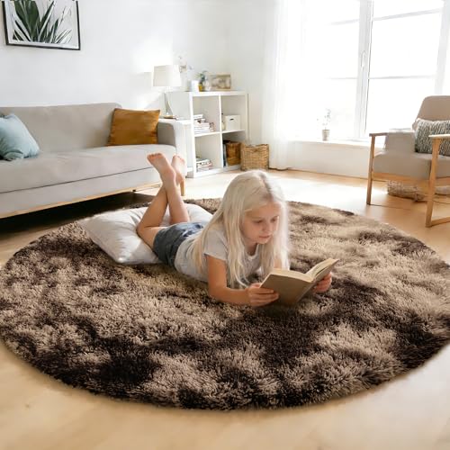 Fluffy Round Rug (Mottling Coffee / 6' (Round))