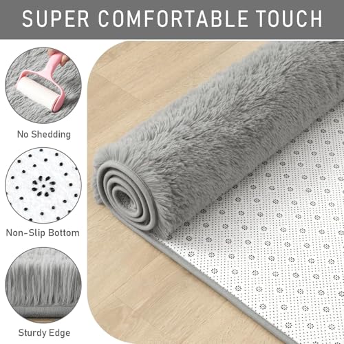 Area Rugs Fluffy Living Room Carpets for Kids Bedroom 4x5.3 (Grey / 4' x 5.3' (Rectangular))