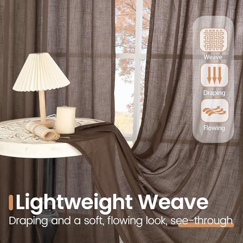 Linen Curtains 90 Inch Length for Living Room (Brown / 52"W x 90"L (Pack of 2))