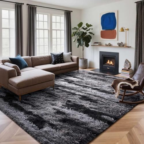 4x6 Ft Shag Rugs for Bedroom Living Room (Bb Black 4sm02 / 4' X 6' (Rectangular))