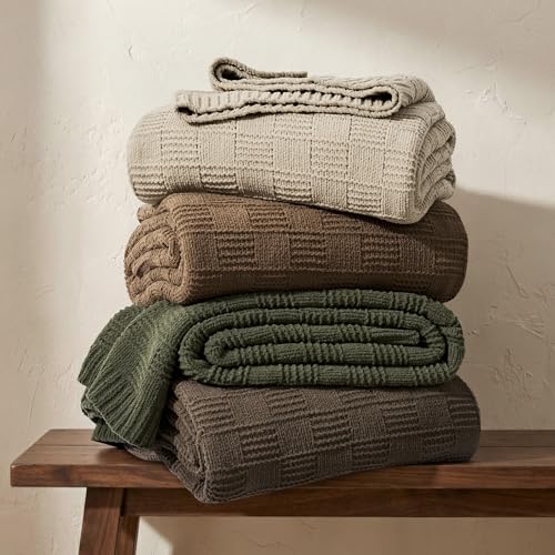 HOME Modern Checkered Chenille Throw Blanket (Mocha Brown / 50" X 60")