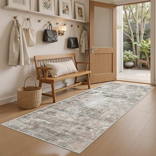 Abstratc Runner Rug 2x6 Kitchen Hallway Runners Pink (Pink/Grey / 2' x 6' (Runner))