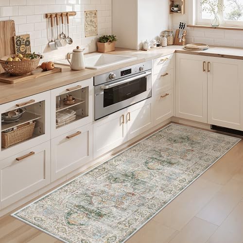 Washable Runner Rug 2x6 Runners for Hallways Non Slip (Green / 2' x 6' (Runner))