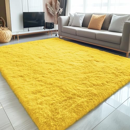5x7 Machine Washable Large Area Rugs for Living Room (5x7 Ft / Yellow)