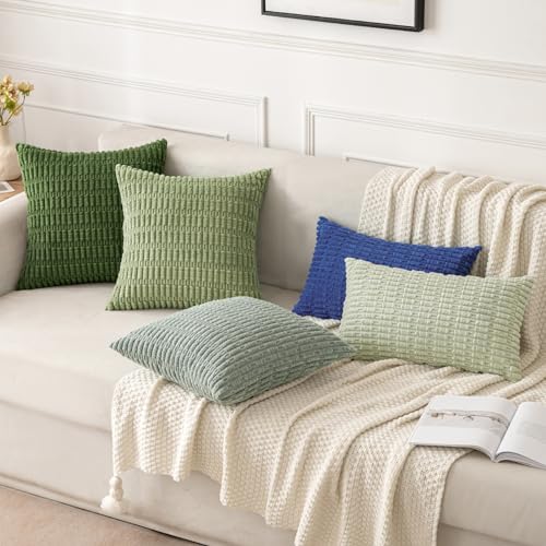 Corduroy Decorative Throw Pillow Covers 18x18 Moss Green Pack of 2 (Moss Green / 18" x 18" (Pack of 2))