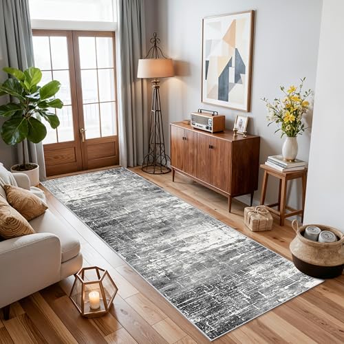 2x8 Washable Hallway Runner Rug (2' x 8' (Rectangular) / Black/Grey)