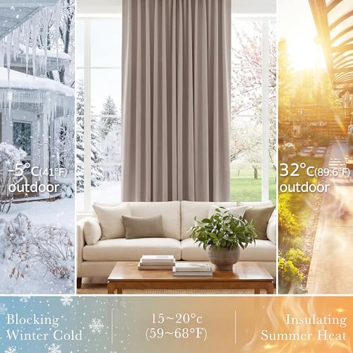 Blackout Curtains Thermal Insulated Window Treatment Panels Room Darkening Blackout Drapes for Living Room Back Tab (Light Taupe / 42"W x 54"L (Pack of 2))